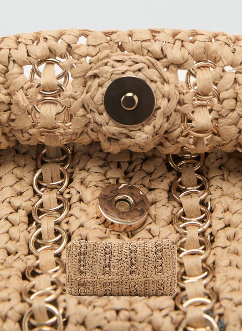 MANGO Natural Fibre Handbag With Metal Rings  - Image 3