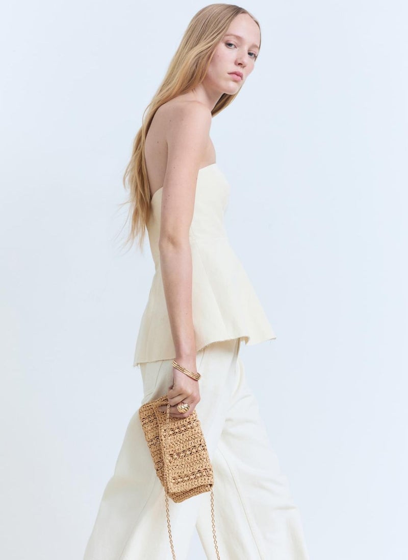 MANGO Natural Fibre Handbag With Metal Rings  - Image 4
