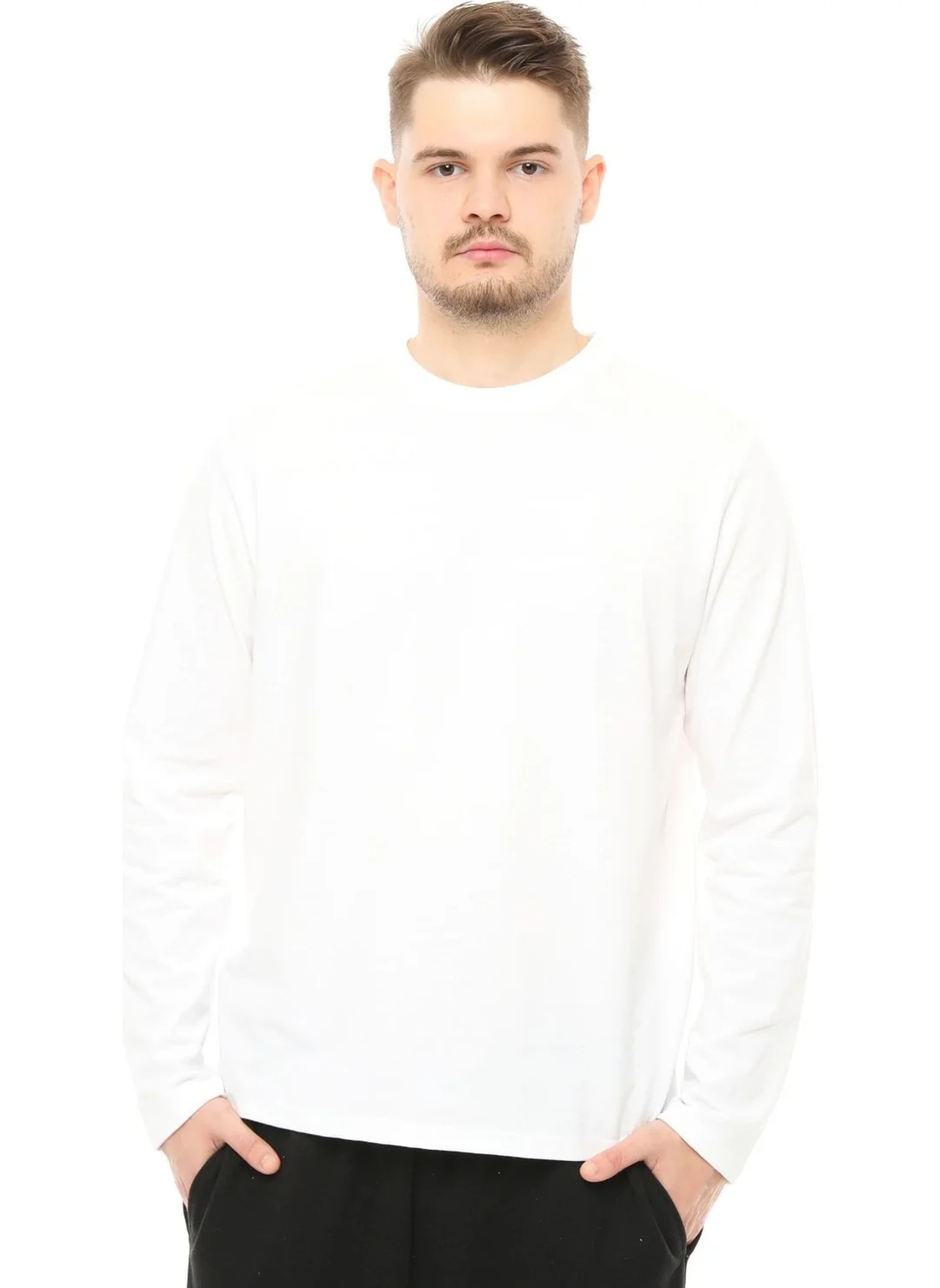 Defy'S Men's Long Sleeve Crew Neck T-Shirt White