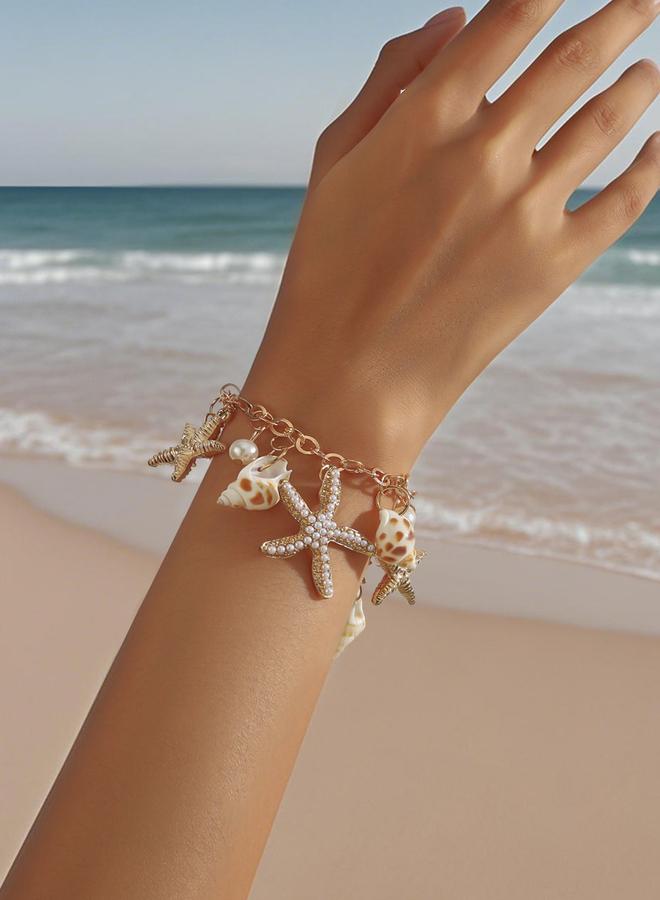 Styli Charm Bracelet with Seashell and Starfish Pendants - Image 1