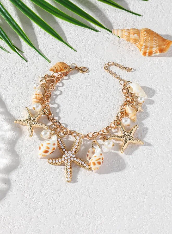 تايك تو Take Two Charm Bracelet with Seashell and Starfish Pendants