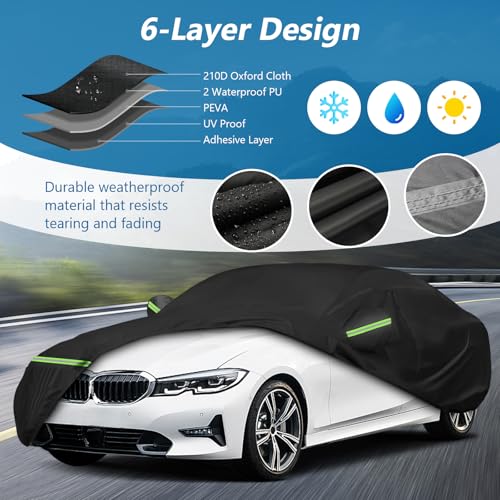 BIGACOVER غطاء سيارة لبي إم دبليو M3 320i 328i 328d 330i 330e 335i 340i 2007-2023، مقاوم للماء من قماش أكسفورد 210D وقطن، أغطية سيارات خارجية كاملة مع سحاب مقاومة للرياح، ثقيلة ومتينة لجميع الأحوال الجوية - Image 2