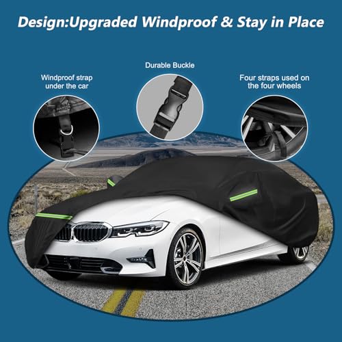 BIGACOVER غطاء سيارة لبي إم دبليو M3 320i 328i 328d 330i 330e 335i 340i 2007-2023، مقاوم للماء من قماش أكسفورد 210D وقطن، أغطية سيارات خارجية كاملة مع سحاب مقاومة للرياح، ثقيلة ومتينة لجميع الأحوال الجوية - Image 3