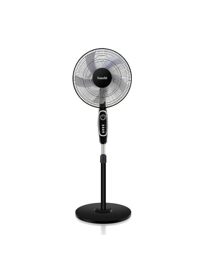 Saachi 16-Inch Stand Fan with Powerful Copper Motor, Adjustable Height, 3-Speed Control, Wide Oscillation & 1-Hour Timer 60 W NL-FN-1743-BK Black - Image 1
