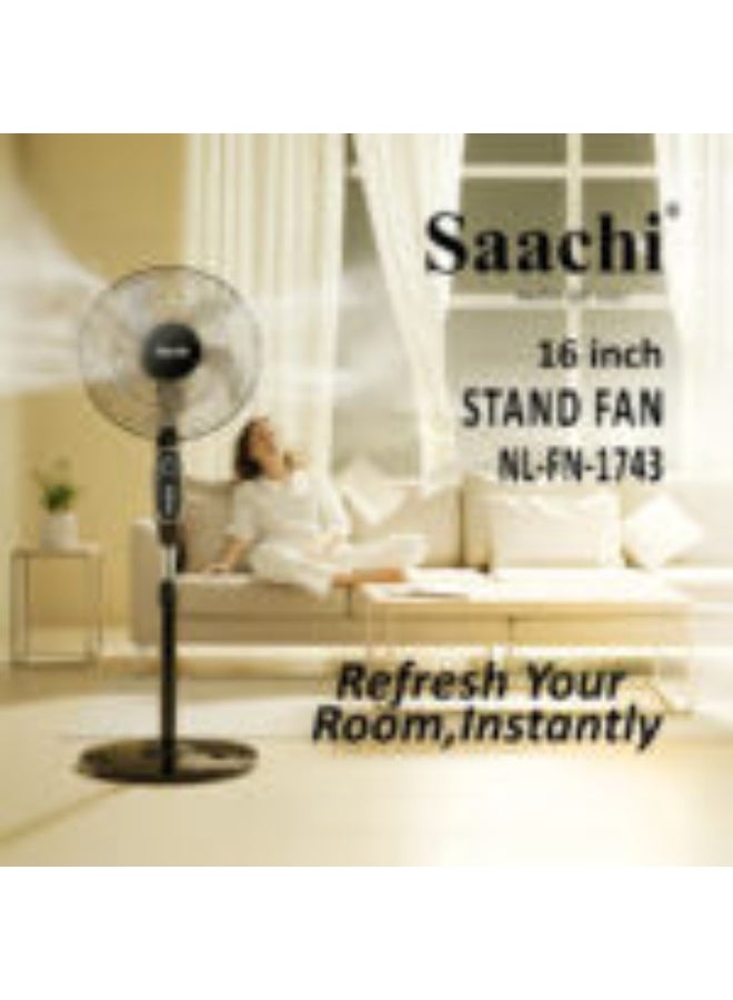 Saachi 16-Inch Stand Fan with Powerful Copper Motor, Adjustable Height, 3-Speed Control, Wide Oscillation & 1-Hour Timer 60 W NL-FN-1743-BK Black - Image 5
