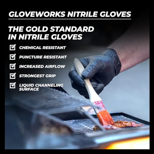 GLOVEWORKS قفازات غلووركس HD نيتريل سوداء صناعية قابلة للتصرف، 6 مل، خالية من اللاتكس، بنمط الماس المرتفع، كبيرة، علبة من 1000 - Image 5