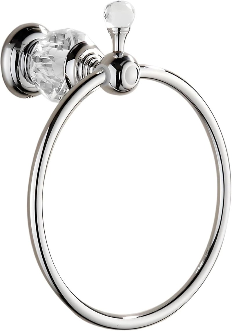 Chrome Crystal Towel Ring, Wall Mount, 8.4 in Tall, Crystal Knob, Bathroom - Image 1