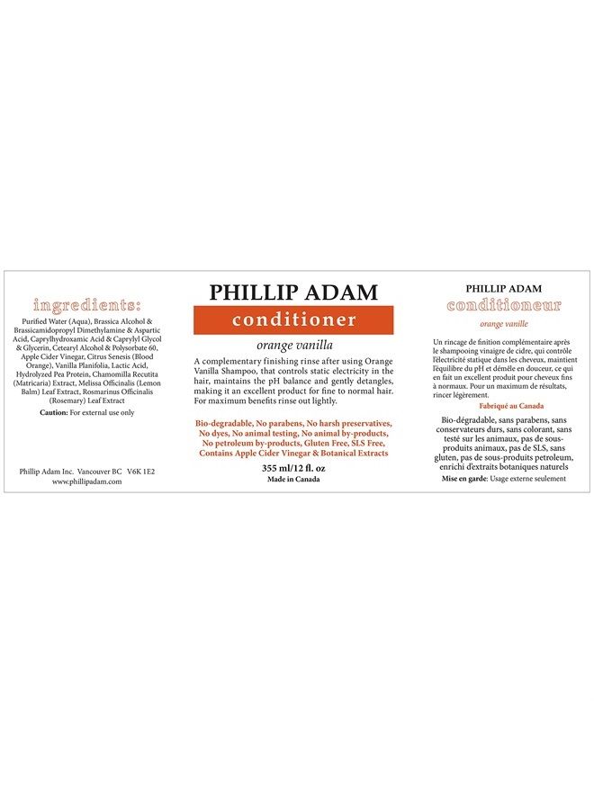 PHILLIP ADAM Orange Vanilla Conditioner for Smooth and Shiny Hair - No Harsh Chemicals - Safe for Color Treated Hair - Delicious Natural Scent - 12 Ounce - Image 1