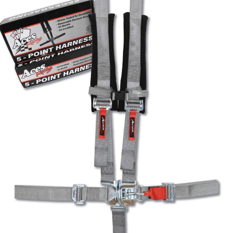 AAAA Aces Racing 5 Point Harness With 2 Inch Padding E4 Certified Silver - Image 3