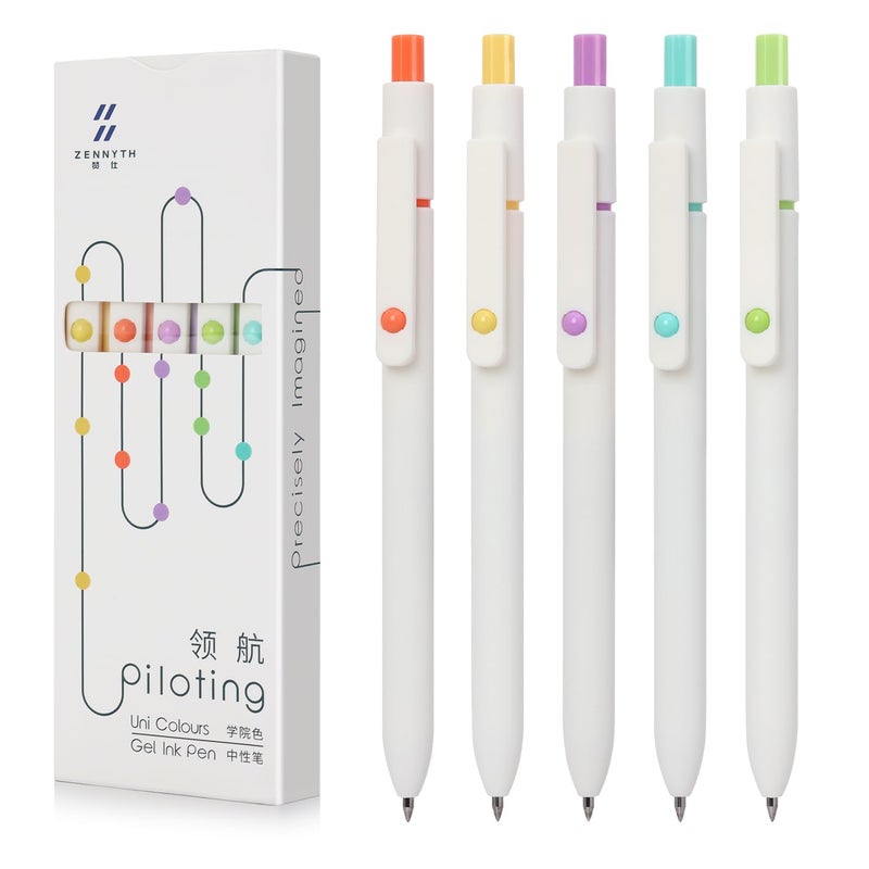 FIOVER Gel Pens, 5 Pcs Black Ink Pens for Women and Men, 0.5mm Fine Point Pens Set Smooth Writing Pens High-End Series for Journaling Note Taking, Cute Office School Supplies Gifts(White Barrel-Black ink) - Image 1
