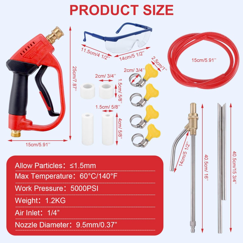 Gyfent Pressure Washer Sand Gun Blaster Kit with Gun, 5000 PSI Sand Gun Blaster for Pressure Washer with 4 PCS Replacement Nozzle & 1/4'' Quick Disconnect Wet Abrasive Sand Gun Blaster Attachment - Image 3