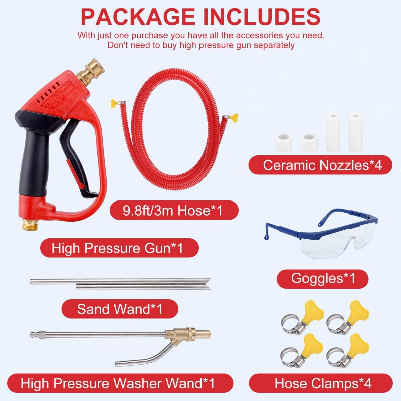 Gyfent Pressure Washer Sand Gun Blaster Kit with Gun, 5000 PSI Sand Gun Blaster for Pressure Washer with 4 PCS Replacement Nozzle & 1/4'' Quick Disconnect Wet Abrasive Sand Gun Blaster Attachment - Image 4