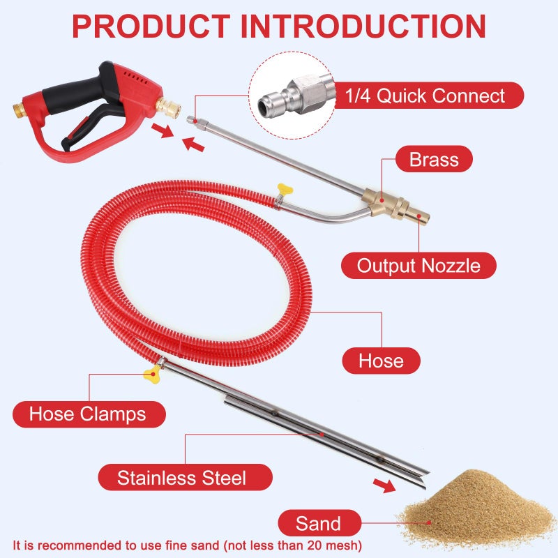 Gyfent Pressure Washer Sand Gun Blaster Kit with Gun, 5000 PSI Sand Gun Blaster for Pressure Washer with 4 PCS Replacement Nozzle & 1/4'' Quick Disconnect Wet Abrasive Sand Gun Blaster Attachment - Image 2