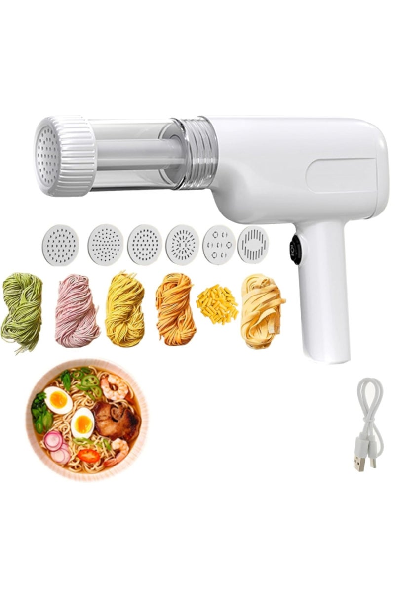 YelaJoy Handheld Electric Noodle Maker, 6 In 1 Cordless Noodle Maker, Portable Noodle Machine for Making Spaghetti Fettuccine Ramen, Automatic Dough Press, Ramen, Home Noodle Roller( White) - Image 1