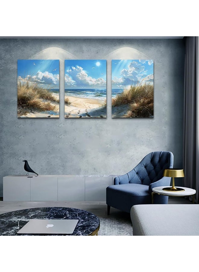 TTHYUEWS Canvas Wall Art For Bedroom Wall Decor For Living Room Modern room Decorations Blue Ocean Beach Wall Paintings Sea Wave Wall Pictures Artwork for office Ready To Hang Home Decor 3 Piece - Image 5