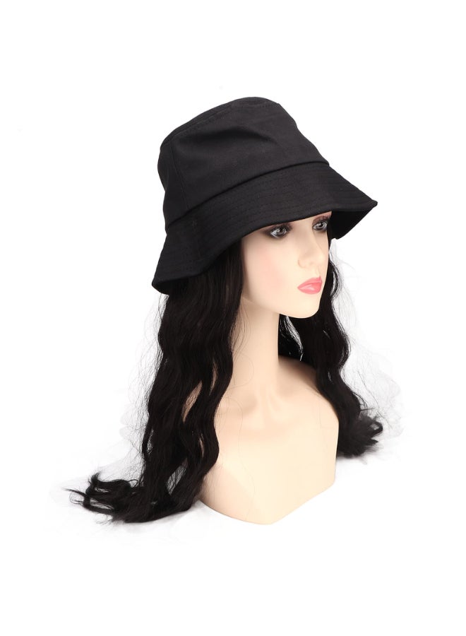Betued Womens Wavy Wig with Detachable Hat Medium Curly Artificial Silk Wig for Daily Party Use Black Brown - Image 2