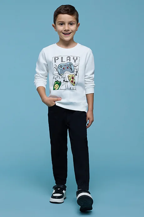أر أند بي Printed Sweatshirt with Crew Neck and Long Sleeves