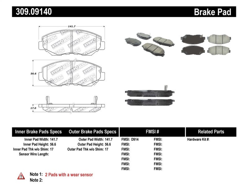 StopTech 309.09140 Sport Brake Pads with Shims and Hardware , Black - Image 5