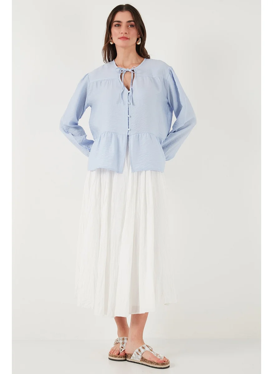 Lela Oversize Fit Balloon Sleeve Tied Collar Detailed Shirt Women's Shirt 6772618