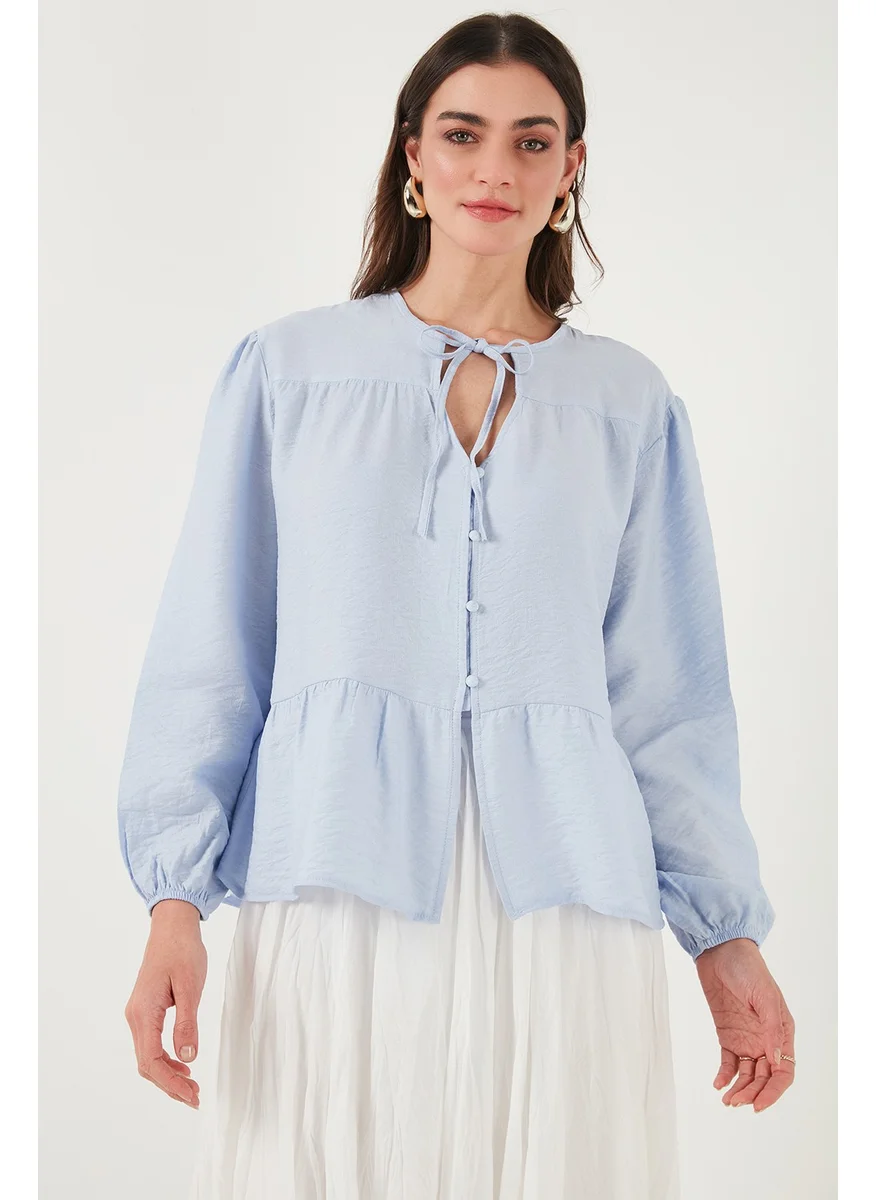 Lela Oversize Fit Balloon Sleeve Tied Collar Detailed Shirt Women's Shirt 6772618
