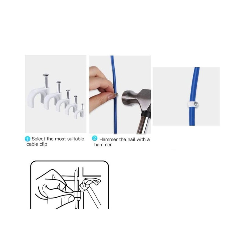 SIMRON ; MAKING LIFE SMART SIMRON Cable Clips Combo of 300pcs 4mm 6mm 8mm 12mm Metal Nails for Cable Management Cord Organizer Round Wire Clamps for Hanging Cables Fitting on wallWhite Pack of 4 75 Pieces Each Size  - Image 3