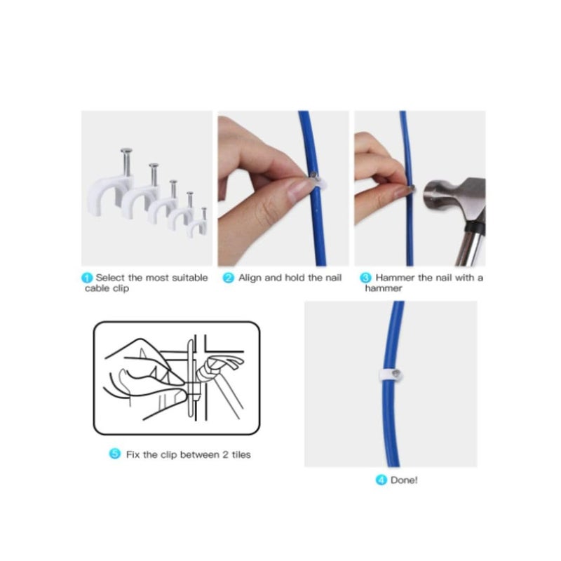 SIMRON ; MAKING LIFE SMART SIMRON Cable Clips Combo of 300pcs 4mm 6mm 8mm 12mm Metal Nails for Cable Management Cord Organizer Round Wire Clamps for Hanging Cables Fitting on wallWhite Pack of 4 75 Pieces Each Size  - Image 4