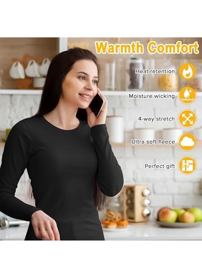 رات سو مجموعة الملابس الداخلية الحرارية النسائية، رقبة مستديرة الملابس الداخلية الحرارية لونغ جونز النساء الصوف الحرير الملابس الداخلية الحرارية قاعدة Pajamas Set، الطقس البارد  - Image 4