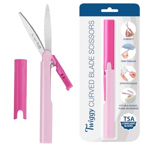 Plus Pen Style Non-Stick Compact TSA Twiggy Scissors with Cover, Pink - Image 1