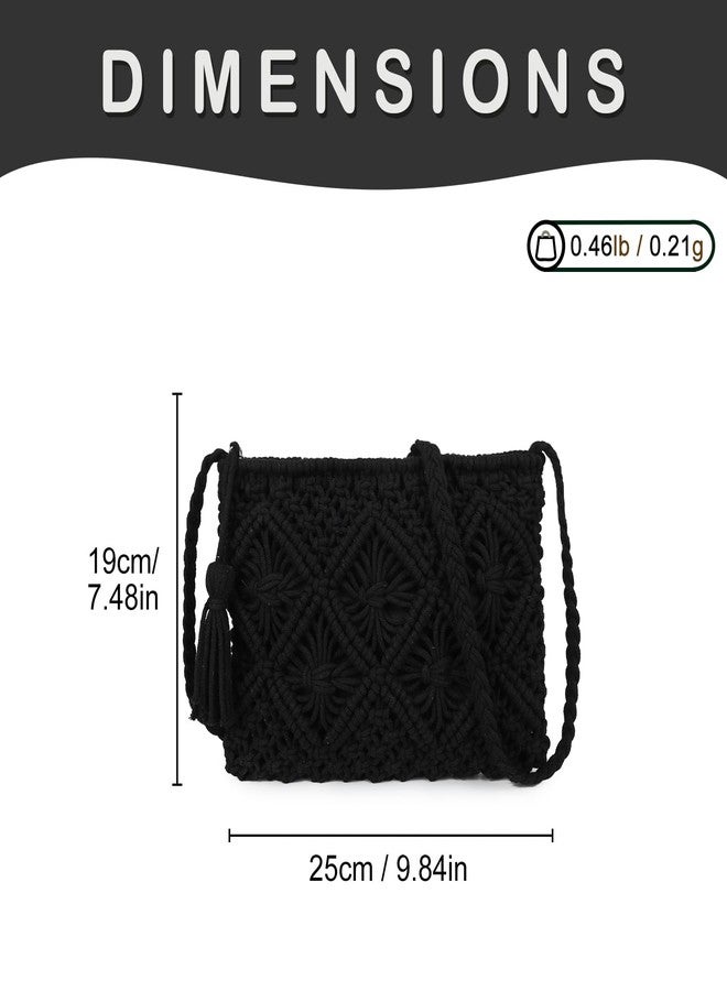 Gladdon Bohemian Small Crossbody Bag for Women Stylish Woven Shoulder Purses with Tassel Black - Image 2