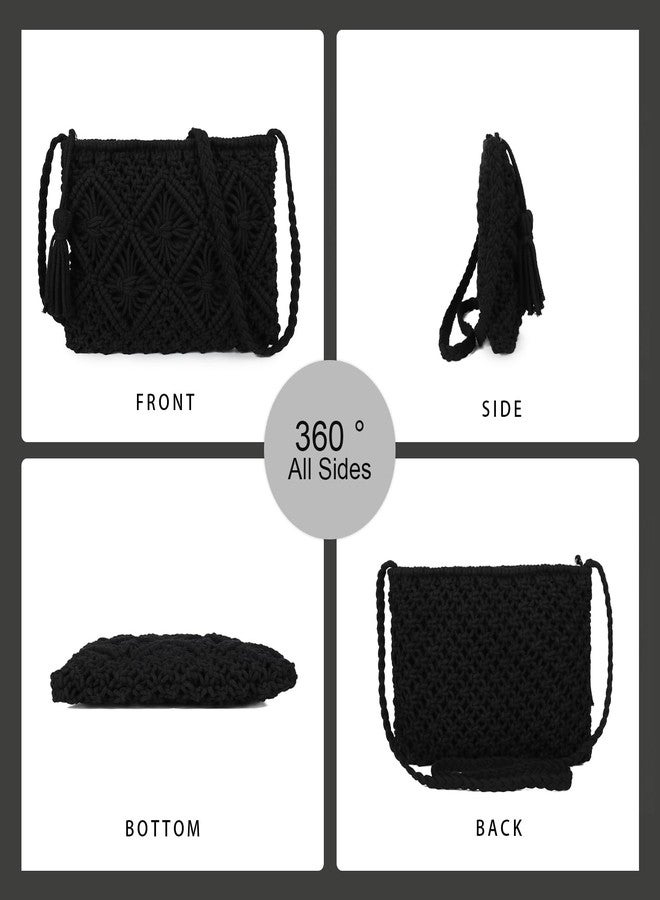 Gladdon Bohemian Small Crossbody Bag for Women Stylish Woven Shoulder Purses with Tassel Black - Image 5