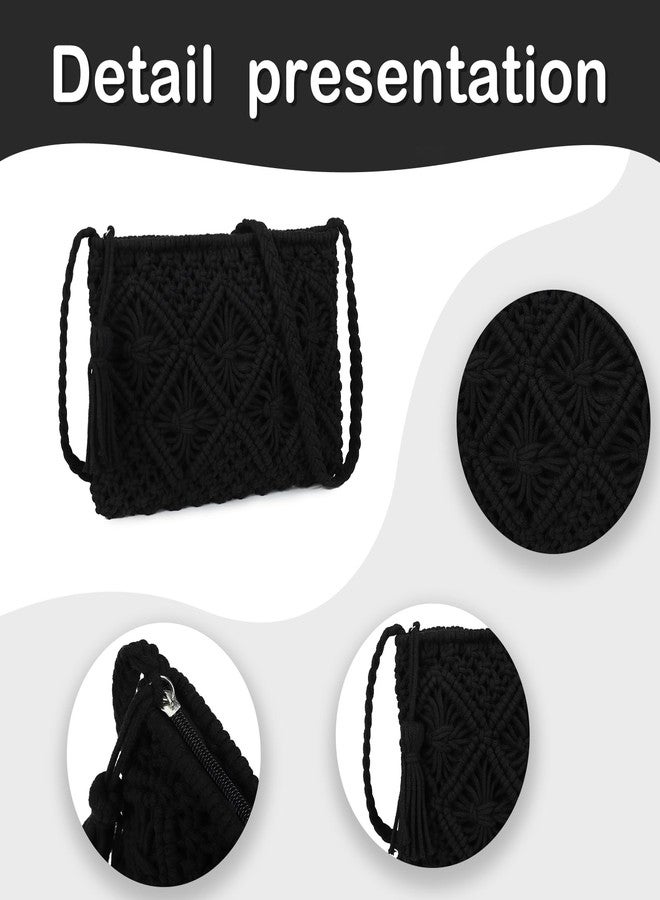 Gladdon Bohemian Small Crossbody Bag for Women Stylish Woven Shoulder Purses with Tassel Black - Image 4