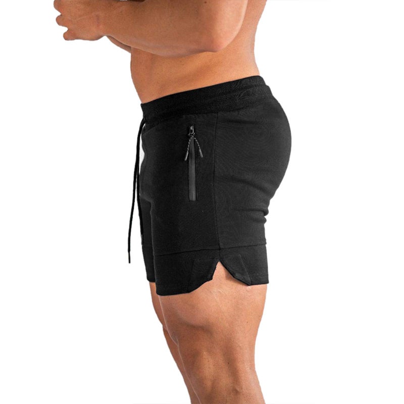 PIDOGYM Men's 5" Gym Workout Shorts,Fitted Jogging Short Pants for Bodybuilding Running Training with Zipper Pockets Black - Image 2