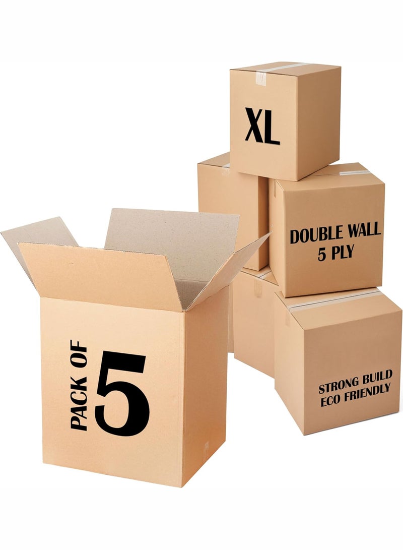 توشيونيكس 5 قطع من صناديق الشحن المتينة المصنوعة من الورق المقوى المموج المكون من 5 طبقات، ذات الجدار المزدوج، قابلة لإعادة التدوير، صندوق تخزين كبير جدًا، يُستخدم في البريد، مواد التغليف المتينة، لوازم نقل المنزل، صندوق من الورق المقوى البني القوي متعدد الاستخدامات، 55 × 55 × 70 سم - Image 3