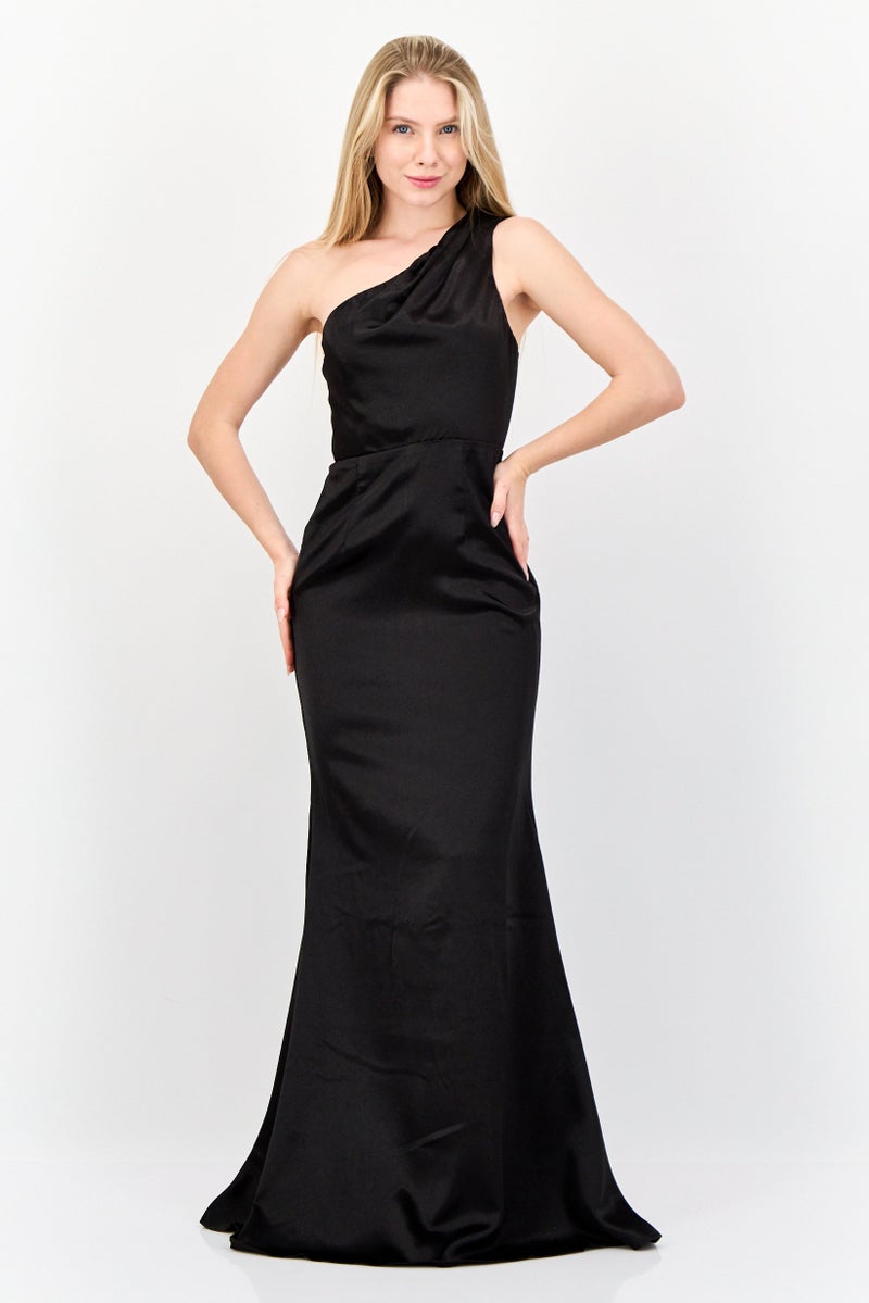 Lulus Women Solid Satin Maxi Dress, Black - Image 1