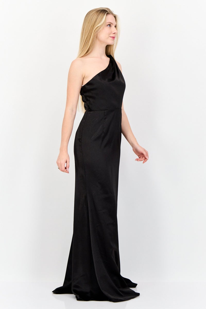 Lulus Women Solid Satin Maxi Dress, Black - Image 3