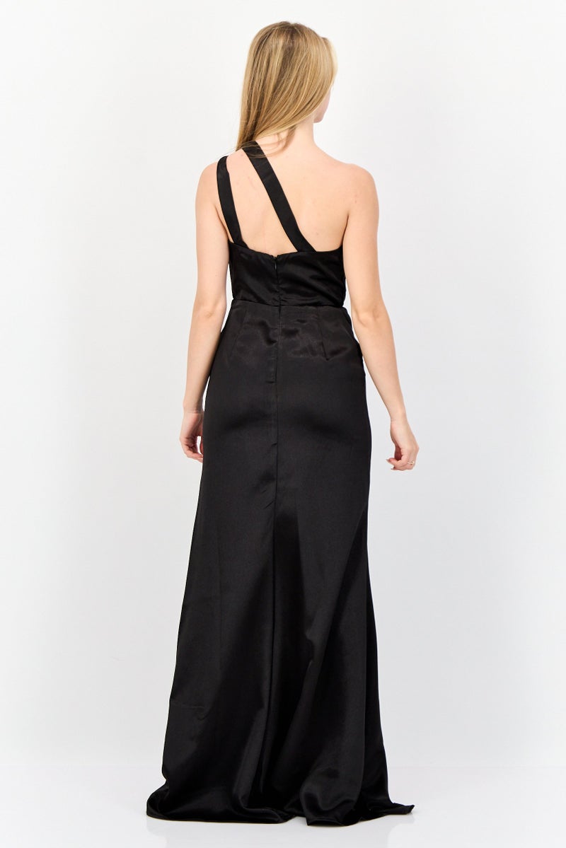 Lulus Women Solid Satin Maxi Dress, Black - Image 2