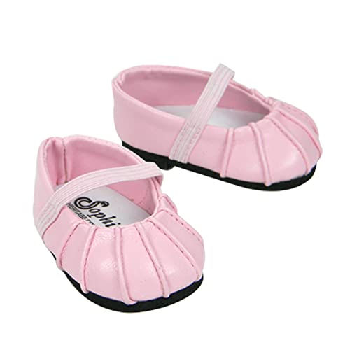 Sophia's Faux-Leather Pleated Dress Shoes with Elastic Straps for 15 Inch Baby Dolls, Light Pink - Image 1