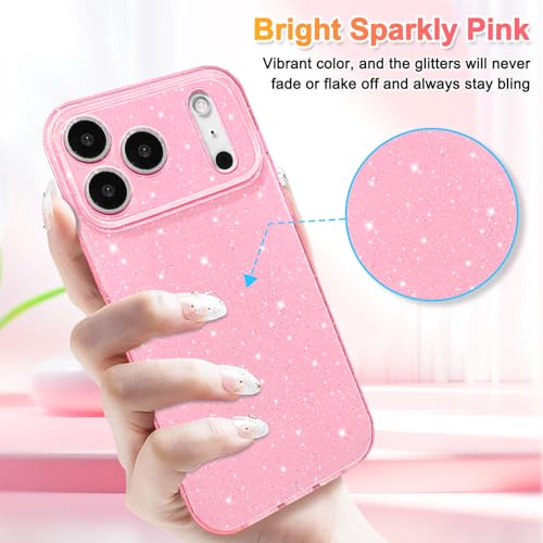 Hython Case for iPhone 17 Pro Max Case Glitter Cute Sparkly Shiny Bling Sparkle Phone Cases 6.9", Thin Slim Fit Soft TPU Bumper Shockproof Rubber Protective Cover for Women Girls Girly, Bright Pink - Image 2