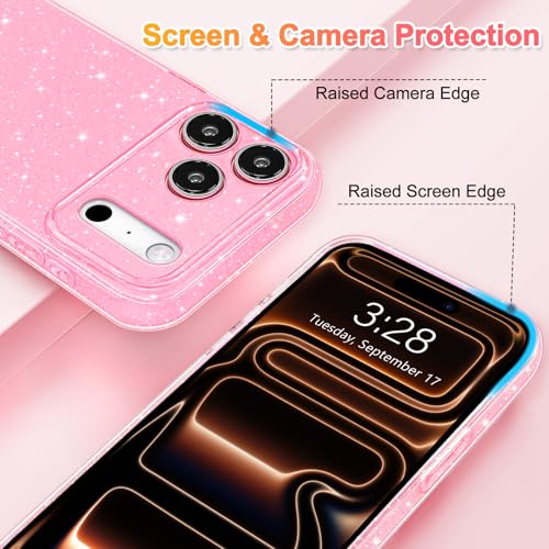 Hython Case for iPhone 17 Pro Max Case Glitter Cute Sparkly Shiny Bling Sparkle Phone Cases 6.9", Thin Slim Fit Soft TPU Bumper Shockproof Rubber Protective Cover for Women Girls Girly, Bright Pink - Image 3