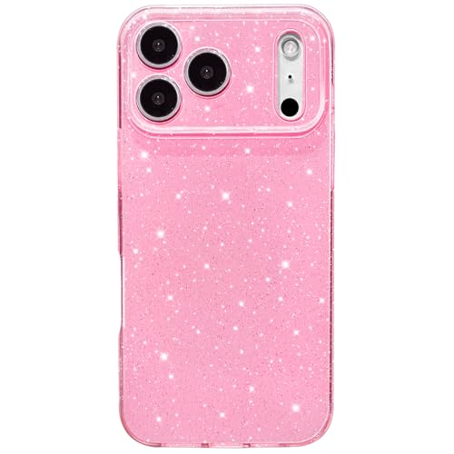 Hython Case for iPhone 17 Pro Max Case Glitter Cute Sparkly Shiny Bling Sparkle Phone Cases 6.9", Thin Slim Fit Soft TPU Bumper Shockproof Rubber Protective Cover for Women Girls Girly, Bright Pink - Image 1