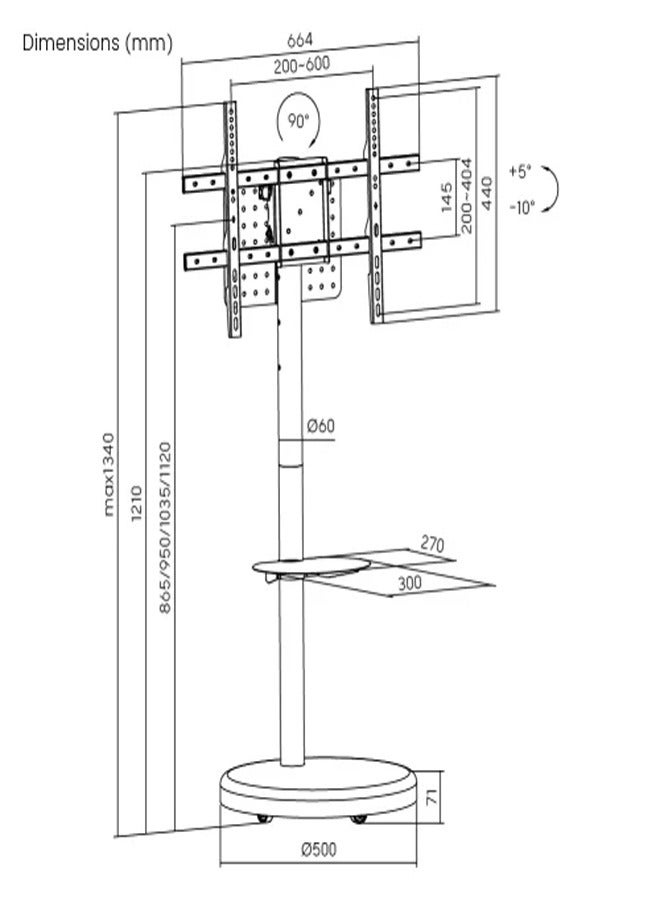 Skill Tech SH38 46TW Heavy Duty Mobile TV Floor Stand for 37–86 Inch Screens, VESA 600x400, Max Load 50kg – Rolling TV Stand with Adjustable Height  Black - Image 3