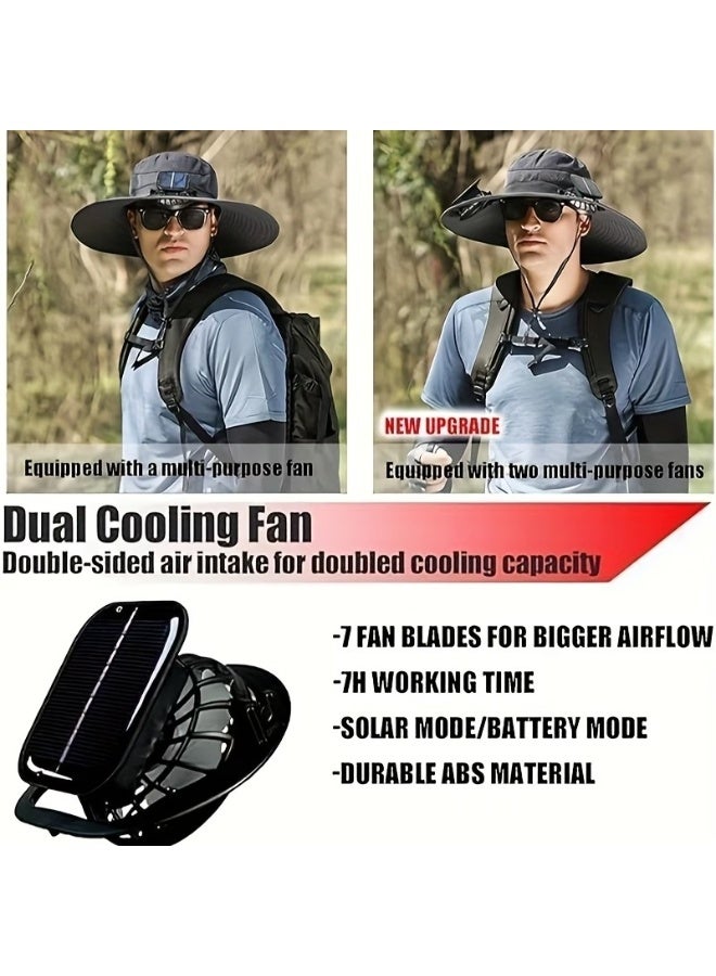 Solar-Powered Cooling Sun Hat with Dual Fans, Wide Brim Outdoor Bucket Hat, Breathable Mesh, Adjustable Chin Strap for Fishing, Hiking, Camping & Beach - Image 5