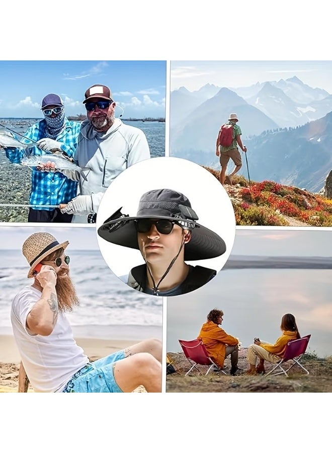 Solar-Powered Cooling Sun Hat with Dual Fans, Wide Brim Outdoor Bucket Hat, Breathable Mesh, Adjustable Chin Strap for Fishing, Hiking, Camping & Beach - Image 4