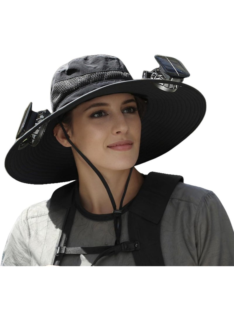 Solar-Powered Cooling Sun Hat with Dual Fans, Wide Brim Outdoor Bucket Hat, Breathable Mesh, Adjustable Chin Strap for Fishing, Hiking, Camping & Beach - Image 1
