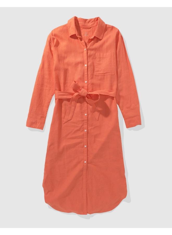 American Eagle Belted Linen Shirt Dress - Image 3