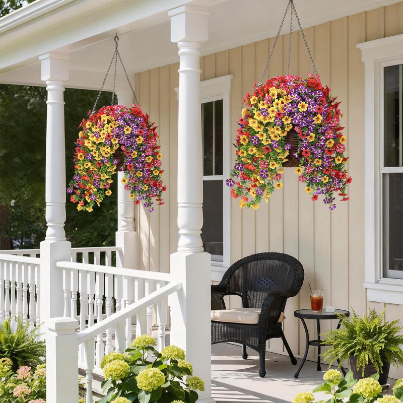 VIERENA 4 Bundles Artificial Hanging Morning Glory Flowers for Outdoor, Realistic Hanging Flowers Silk Fake Morning Glory with Faux Eucalyptus for Yard Garden Porch Patio Balcony Home Decor (Mixed Color) - Image 4