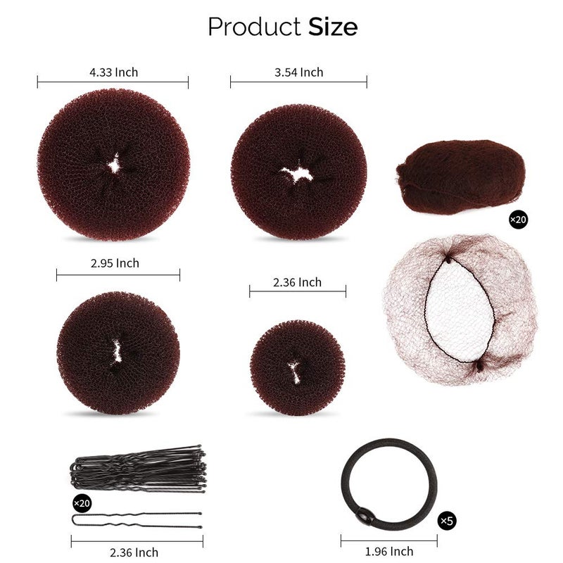 FANDAMEI Hair Accessory Set: 20 Invisible Nets, 4 Donut Makers, 5 Elastics, 20 Bobby Pins (Brown) - Image 3