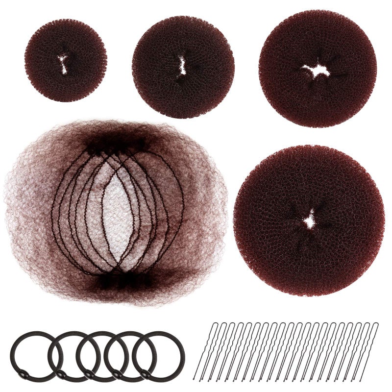 FANDAMEI Hair Accessory Set: 20 Invisible Nets, 4 Donut Makers, 5 Elastics, 20 Bobby Pins (Brown) - Image 1