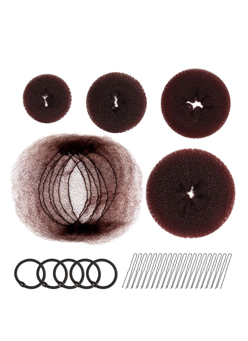 FANDAMEI FANDAMEI Hair Accessory Set: 20 Invisible Nets, 4 Donut Makers, 5 Elastics, 20 Bobby Pins (Brown)  - Image 1