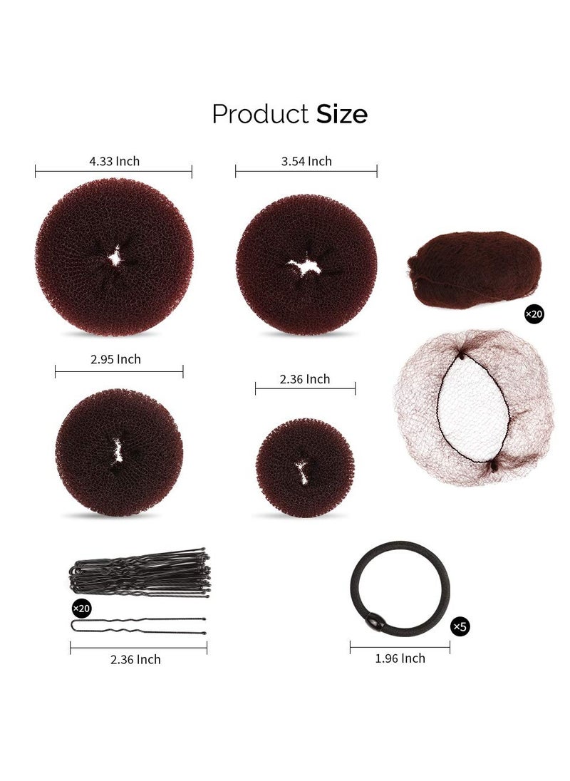 FANDAMEI FANDAMEI Hair Accessory Set: 20 Invisible Nets, 4 Donut Makers, 5 Elastics, 20 Bobby Pins (Brown)  - Image 2